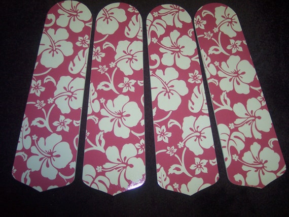 Custom Tropical Hibiscus Flower Ceiling Fan Pink Or Blue