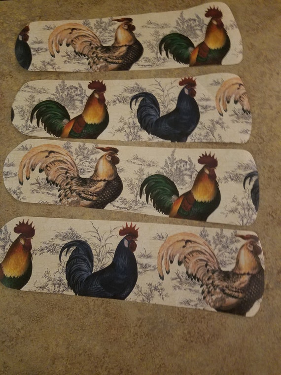 Custom Ceiling Fan Stunning Colorful Rooster Wtih Crackle Etsy