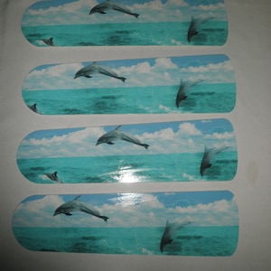 Custom ~CEILING FAN with Light ~ Realistic DOLPHINS in Crystal Blue Ocean Sky Clouds
