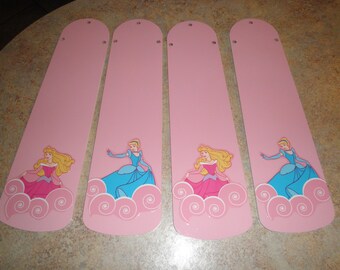 Custom Ceiling Fan  ~ Pink Swirl Princess Cinderella & Sleeping Beauty ~ Set of 4