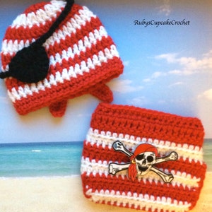 Crochet Pirate Baby Photo Prop -  Announcement Cards  - Pirate Baby Boy or Girl