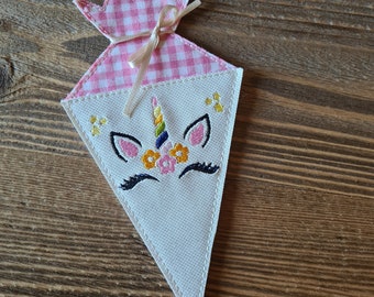 Mini Schultüte  , Schulkind , Zuckertüte aus Kunstleder,  Einhorn Geldgeschenk