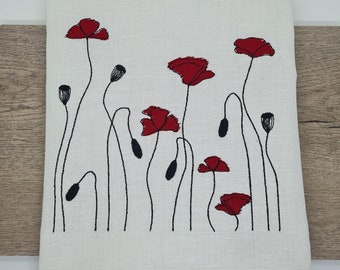 Geschirrtuch Mohn Mohnblumen bestickt