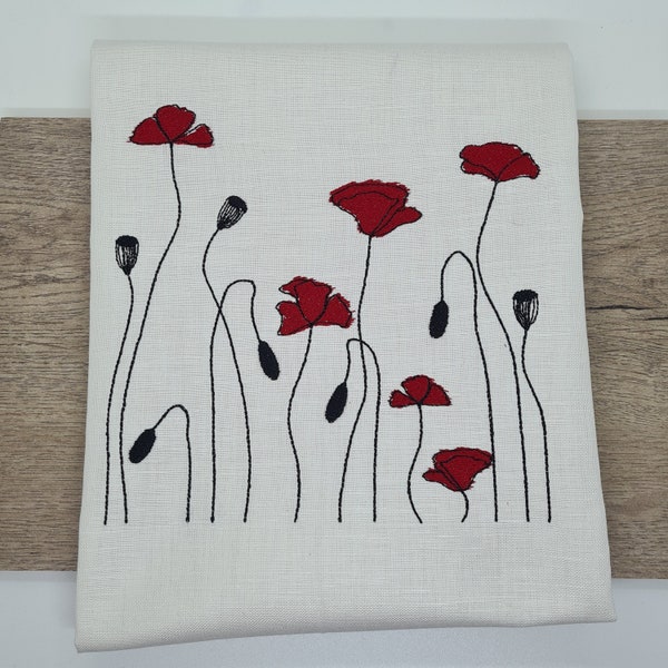 Tea towel poppy poppies embroidered