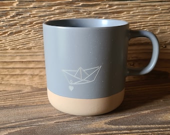 Kaffeetasse mit Boot und Spruch oder mit Möwe und Herz Kaffeebecher aus Keramik