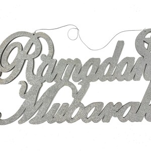 Glitter Ramadan Mubarak Wooden Sign- Silver
