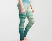 leggings, jogging leggings, yoga pants, fitspo pants, ocean leggings, sea photo leggings, green mint aqua, beach leggings, summer leggings