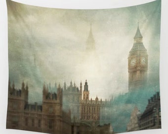 London surreal wall tapestry. large size wall art. original tapestry, fine art home decor, wall hanging, big ben abstract, london tapestry