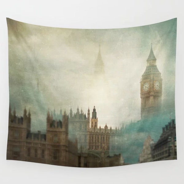 London surreal wall tapestry. large size wall art. original tapestry, fine art home decor, wall hanging, big ben abstract, london tapestry