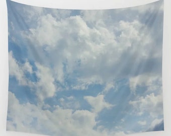 Wall tapestry, original home decor, large size wall art. dreamy blue sky white clouds wall tapestry