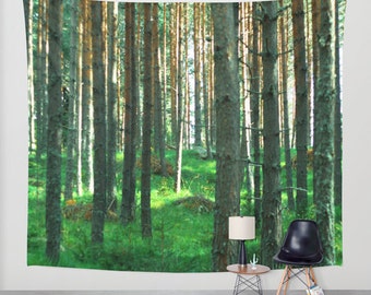 from artist, wall tapestry, wall hanging, large size wall art, oversized tapestry, oversized hanging, unique, original, forest, woodland