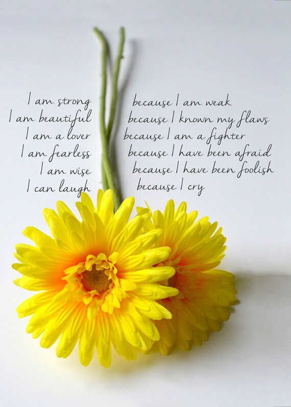 Download Yellow Sunflower Love Card I Am Strong Quote Fine Art Print Etsy