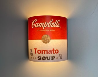 Wall Lamp. Ready to hang. Made with great wood (oak) ecological paint and great and unique design. Campbells soup.