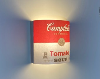 Wall Lamp. Ready to hang. Made with great wood (oak) ecological paint and great and unique design. Campbells soup.