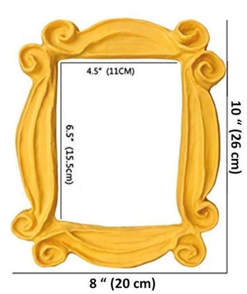 May include: A yellow plastic picture frame with a unique, wavy design. The frame measures 10 inches tall by 8 inches wide and 4.5 inches across the opening.