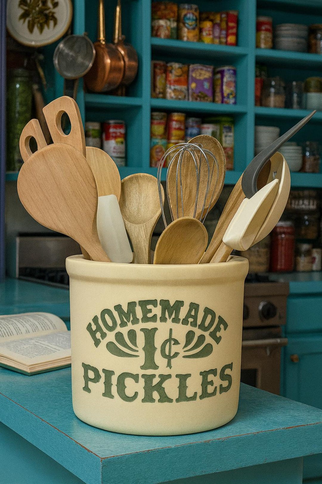 Porta Utensili Da Cucina In Ceramica Mucca - Contenitore Rustico Per Mestoli E Spatole
