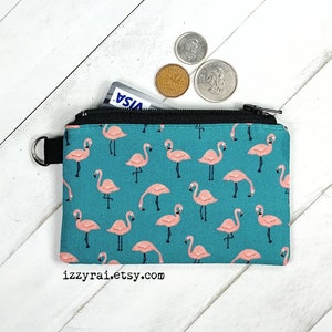 Porte-monnaie FLAMINGO - Flamants roses sur bleu sarcelle - Porte-cartes - Porte-cartes - Pochette zippée - Pochette anti-piratage - Cadeau