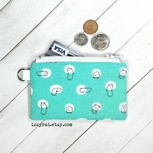 Bourse aux pièces - KAWAII CREATURES - Change Purse - Card Wallet - Kids Gift - Teens - Teal / Aqua / Turquoise - Cute Card Case - Zipper Bag