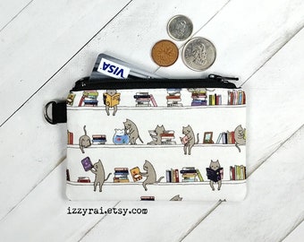 Coin Purse - READING CATS - Change Purse - Card Wallet - Cat Lover - Book Worm Gift -  Cute Coin Purse - Card Case - Zipper Bag Pouch