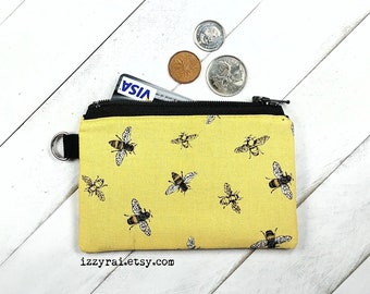 HONEY BEE - Coin Purse - Gift - Change Wallet - Travel Pouch - Zipper Bag - Card Wallet - Save the Bees - Buzzing Bees - Yellow - Bee Lover