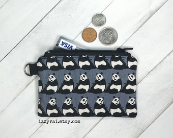 Coin Purse - PANDAS on GRAY - Change Purse - Card Wallet - Gift - Cute Panda - Card Case - Zipper Bag - Kawaii - Unisex