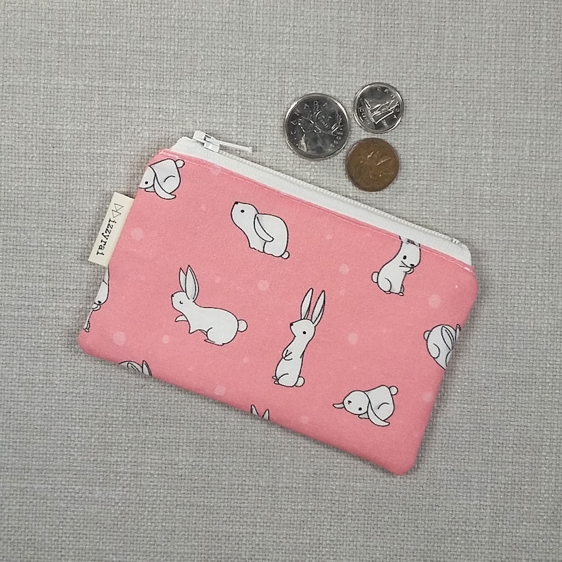 Cute Kids Gift Card Wallet Pink Zipper Coin Pouch BUNNY Coin Purse Change Wallet Rabbits Bunnies Zipper Bag