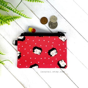 Monedero - BETTY BOOP - Bolsa de moneda con cremallera - Monedero lindo - Monedero de cambio - Bolsa con cremallera - Rojo - Lunares - Monedero de tarjeta