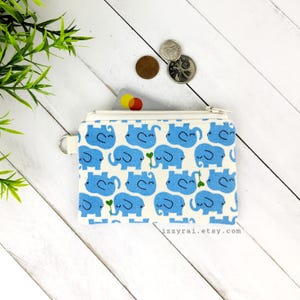 Coin Purse - ELEPHANTS - Kawaii - Zipper Coin Pouch - Cute Coin Purse - Change Wallet - Zipper Bag - Blue - Sweet Elephants