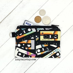 Sac zippé - CASSETTE - Portefeuille des années 80/90 - Porte-monnaie - Cadeau - Portefeuille de changement - Porte-carte-cadeau - Minimaliste - Petite pochette zippée - Rétro