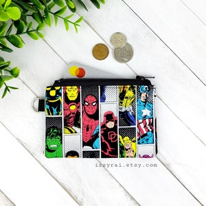 Sac à fermeture éclair - MARVEL HEROES - Porte-monnaie - Portefeuille pour enfant - Porte-monnaie pour monnaie - Cadeau - Pochette de voyage - Marvel Comics - Super héros - Cadeau geek
