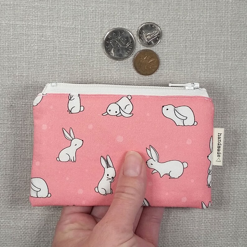Cute Kids Gift Card Wallet Pink Zipper Coin Pouch BUNNY Coin Purse Change Wallet Rabbits Bunnies Zipper Bag