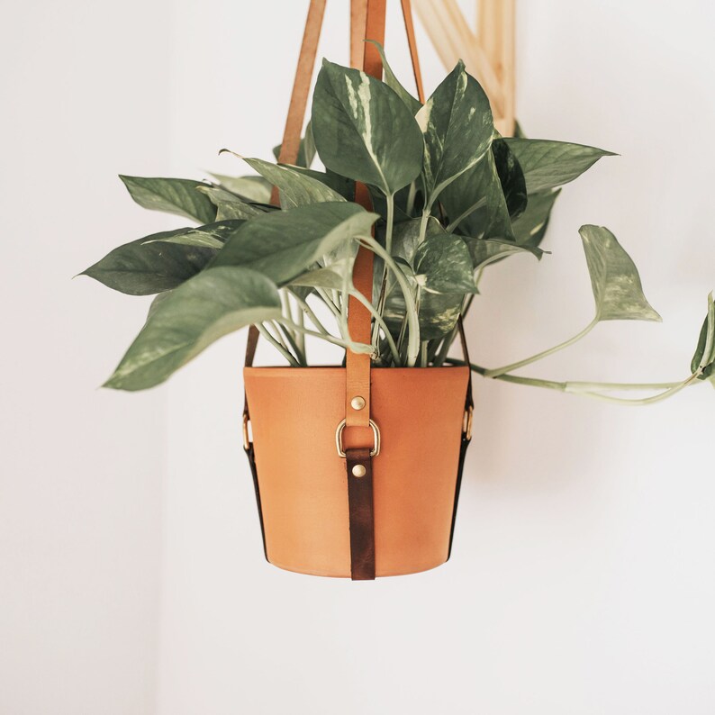 Leather Plant Hanger Hanging Planter Leather Planter Sling Etsy
