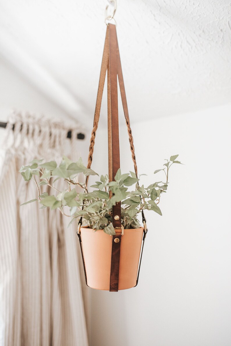 Braided Leather Plant Hanger Hanging Planter Sling Harness Etsy