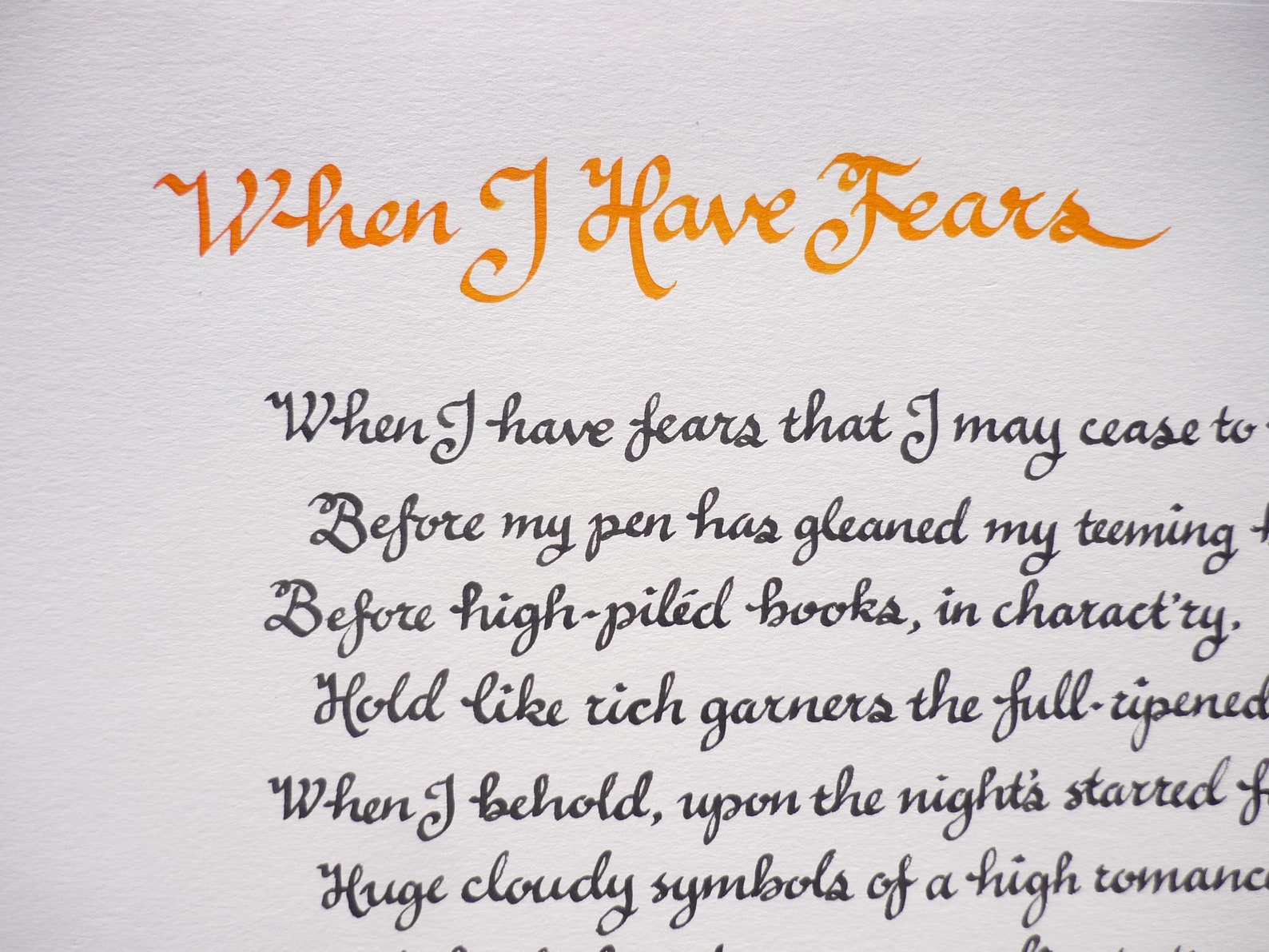 When I Have Fears Keats Poem in Handwritten Calligraphy on Etsy