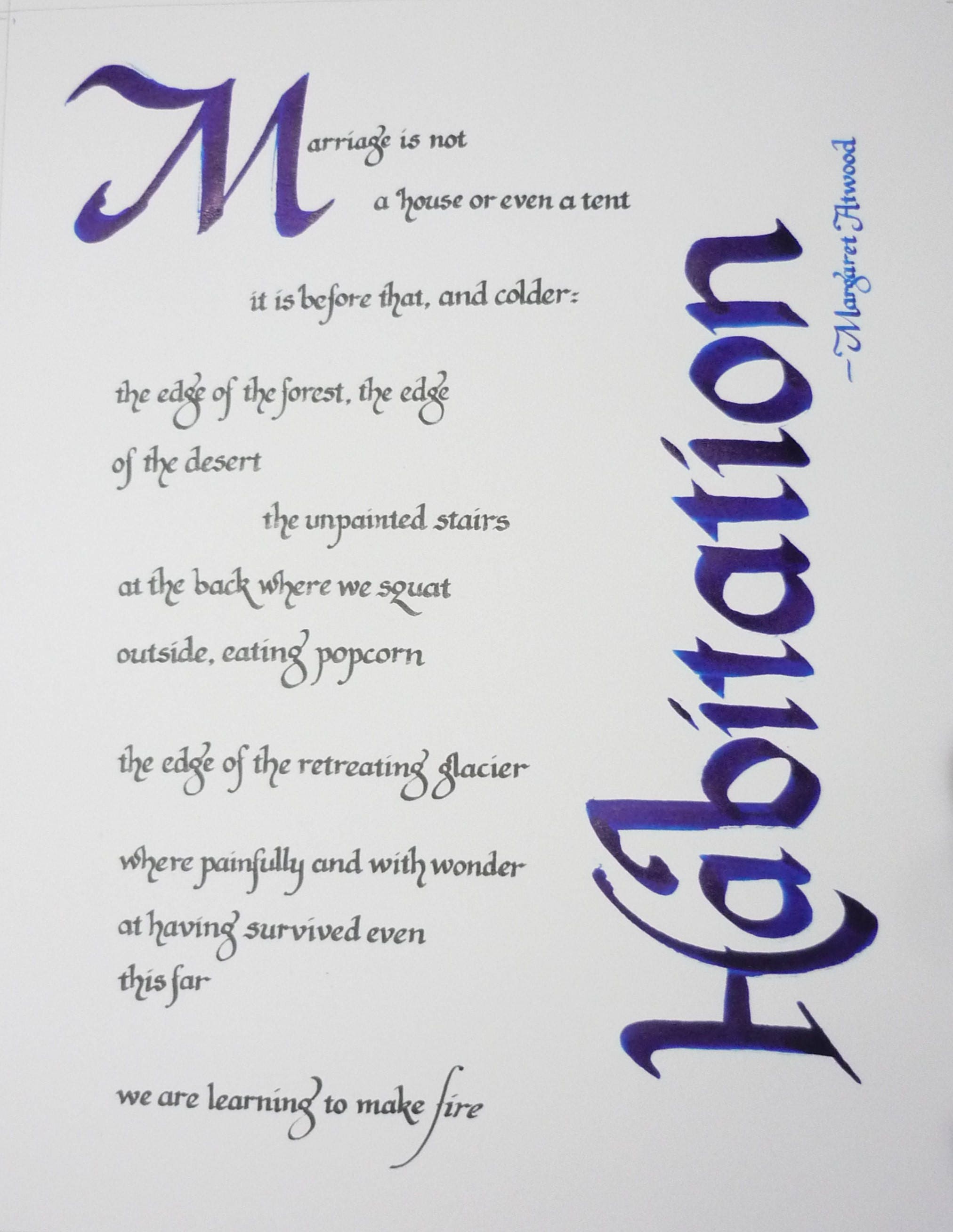 Margaret Atwood poem 'Habitation' in hand-written | Etsy