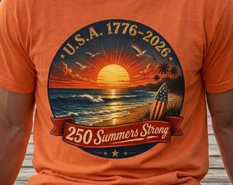 USA 1776-2026 Sunset Beach 250 Summers Strong T-Shirt | Patriotic Vintage Tee