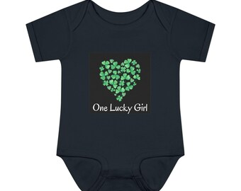 One Lucky Girl shamrock heart Infant Bodysuit | St. Patrick's Day baby