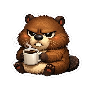 Grumpy Beaver Coffee Sticker | Funny Woodland Animal Vinyl Decal
