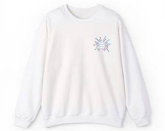 Embroidered Patriotic Fireworks Chest Graphic Sweatshirt | Fourth of July Crewneck | Happy Birthday America 250