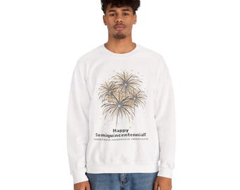 Happy Semiquincentenniel America 250 Crewneck Sweatshirt | Fireworks Pullover