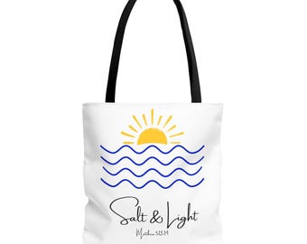 Salt & Light Sunrise waves Tote Bag | Matthew 5:13-14 scripture design