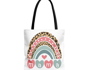 Leopard Rainbow Mama Tote Bag | Mama Hearts Allover Print