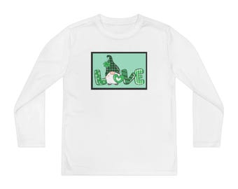Youth St Patrick's Day Gnome Long Sleeve Tee | Green LOVE Graphic