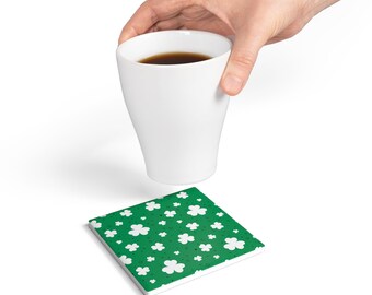 Shamrock Pattern Ceramic Coaster | St. Patrick's Day Shamrock Design
