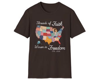 Threads of Faith USA quilt map T-Shirt | Woven in Freedom 1776-2026