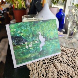 Tarjeta de notas de bellas artes, acrílicos originales sobre lienzo, obra mía, pintura titulada "Renacimiento de la primavera, patos, vida en el lago, canal.