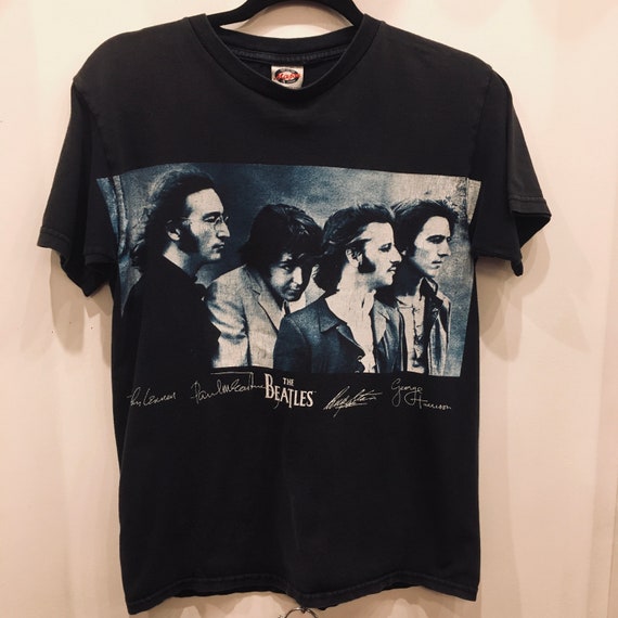 90s The Beatles signatures T Shirt SMALL