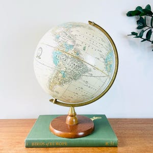 Vintage Globus, 1970er Jahre 12 "Cram's Sphere-O-Sphere Globus mit Holzständer, sich drehender Sockelglobus, Halbmeridianstand, hergestellt in den USA