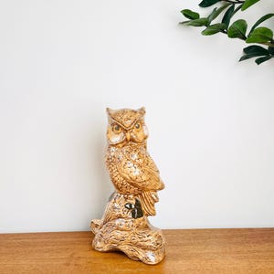 Vintage Owl Statue | 1970s Ceramic Bird Figurine Signed by Artist