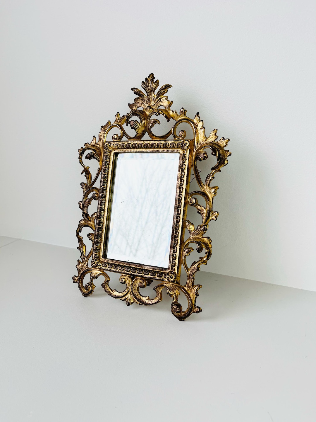 Vintage Rococo Frame Vintage Rococo Ornate Frame Gold Brass Cast Metal Easel Tabletop Mirror ...